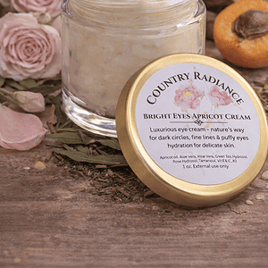 Nature-inspired apricot eye cream for dark circles and skin hydration.