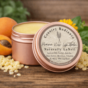 Natural prairie kiss lip balm with apricot oil and Shea butter.