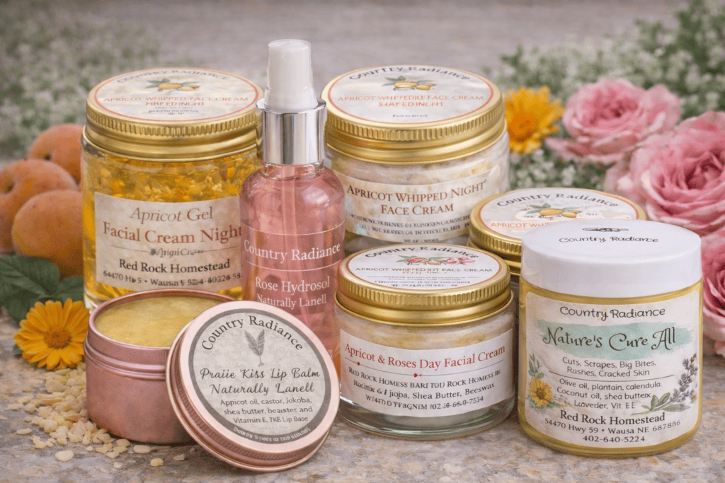 skincare essentials with apricots and roses