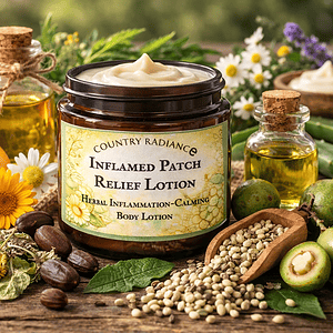 Natural herbal inflammation relief lotion with plant ingredients and soothing oils.